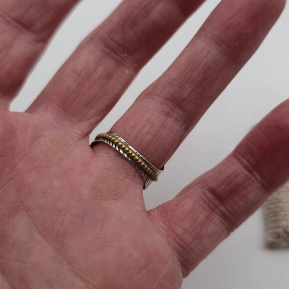 Size 8 Sterling Silver Aquamarine Gems Brass Accent Ring A3196 - Picture 6 of 10